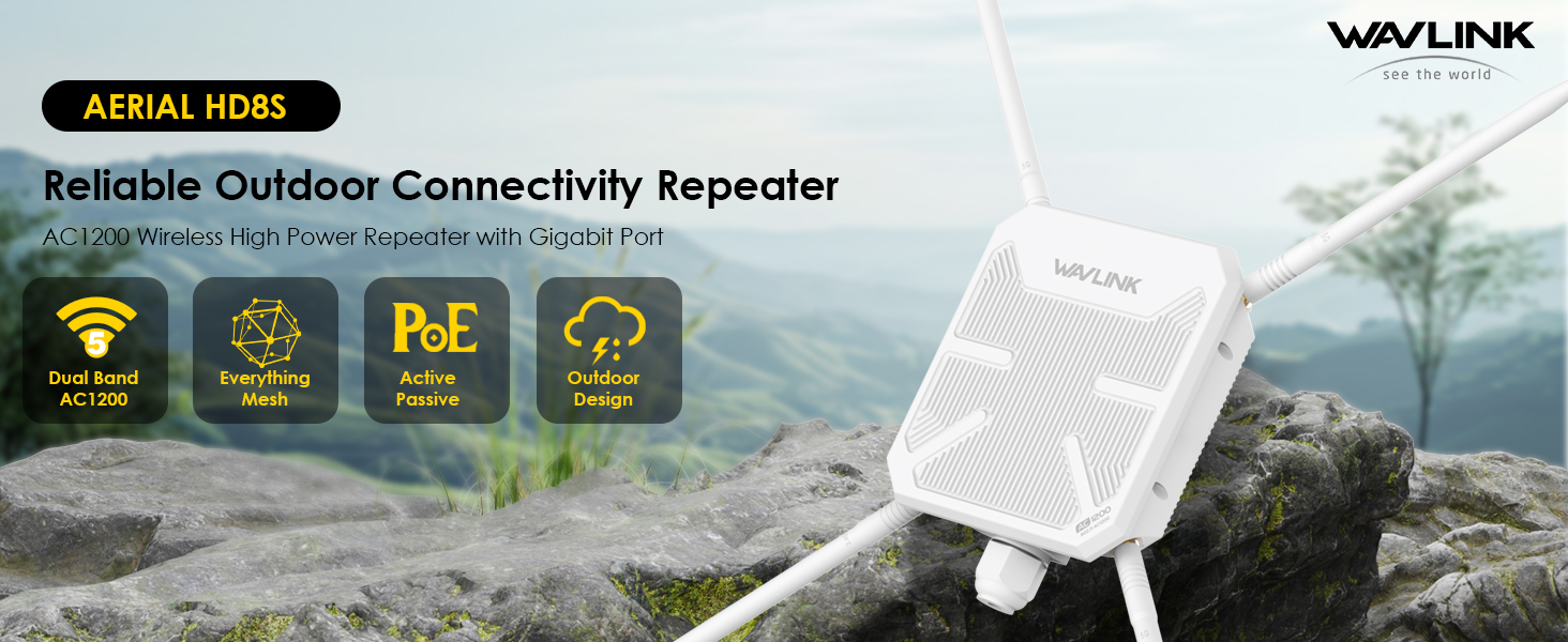 WAVLINK AC1200 Outdoor WiFi Extender Long Range Dual-Band Access Point/Repeater/Router with 4x7dBi Omni Antennas PoE