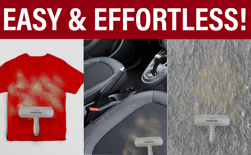 Pawline Lint Roller used to remove pet hair easily from car seat, fabric, rug, and clothing 