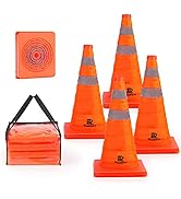 RoadHero 18 Inch 4 Pack Collapsible Traffic Safety Cones, Multi Purpose Pop-up Cones with Reflect...