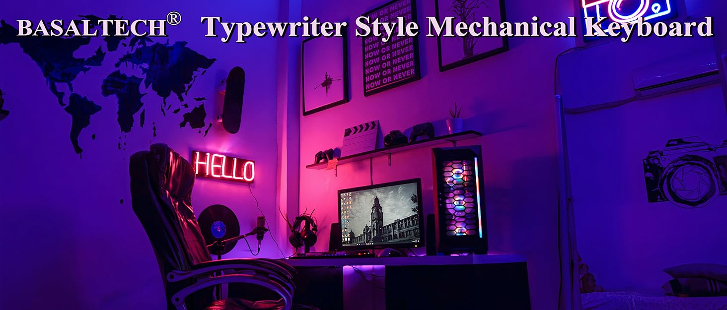 Basaltech Pink Keyboard with 7Color LED Backlit, 104 Keys