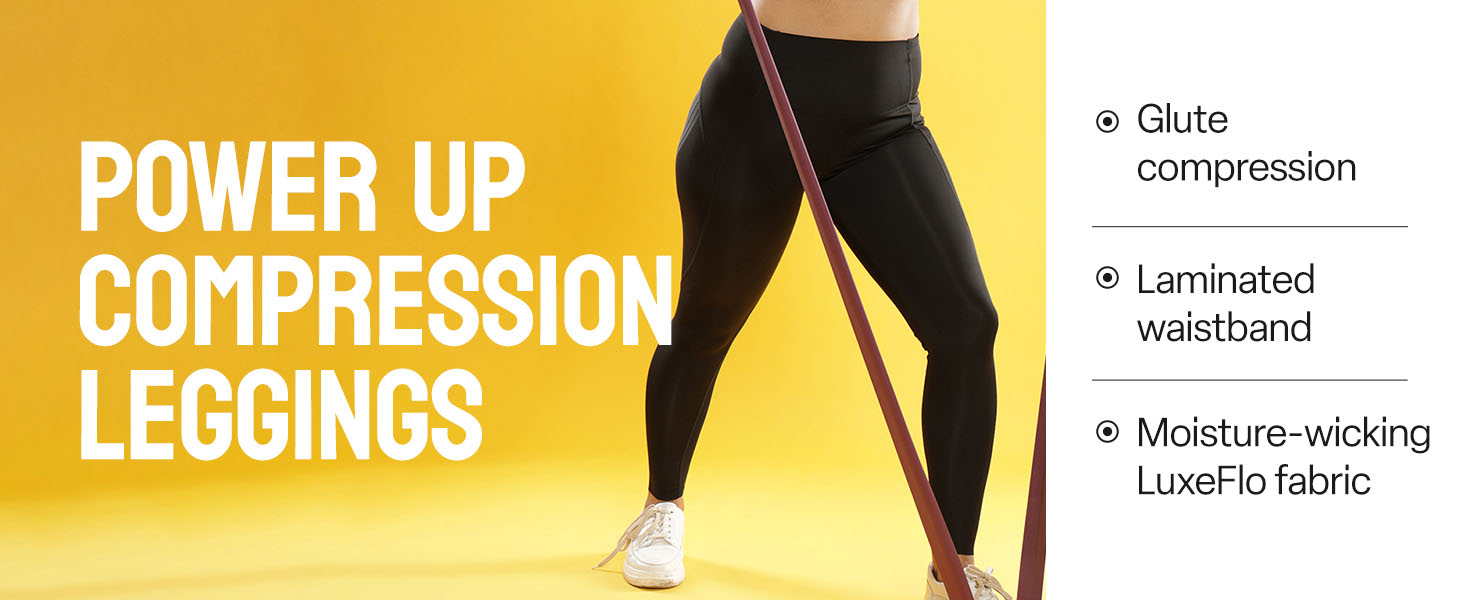 Women Power Up Compression Leggings Laminated Waistband