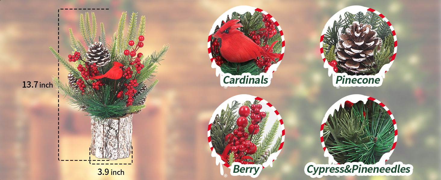 Christmas Centerpieces for Tables, 13'' Cardinals Christmas