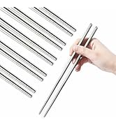 IQCWOOD Metal Chopsticks, 5 Pairs 9.25 Inch Stainless Steel Chopsticks, 304 Korean Chopsticks Reu...