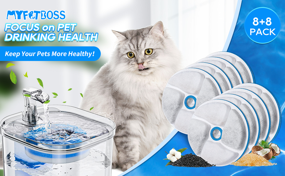 MyfatBOSS Cat Water Filter Replacement, 8 Pack Cat Fountain