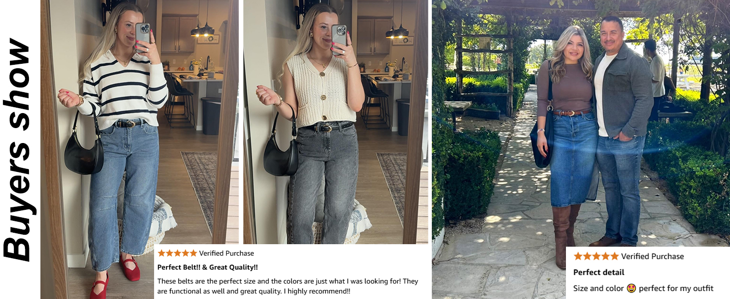 2 Pack women leather belts gold buckle