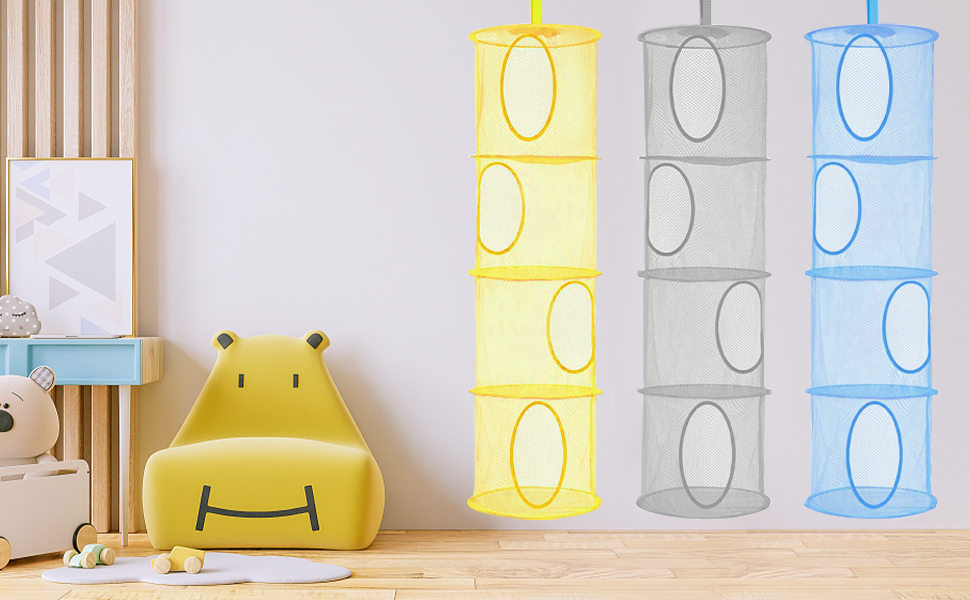 LIVEHITOP Hanging Toy Storage 4 Tier , 3 PCS Foldable Save Space Teddy