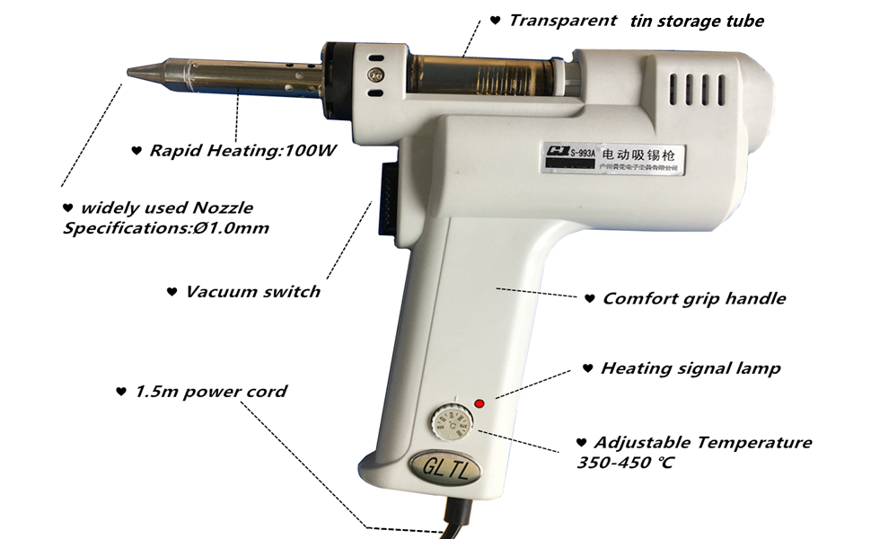 GLTL Desoldering Gun Electric Vacuum Solder Sucker,110v/100w ...