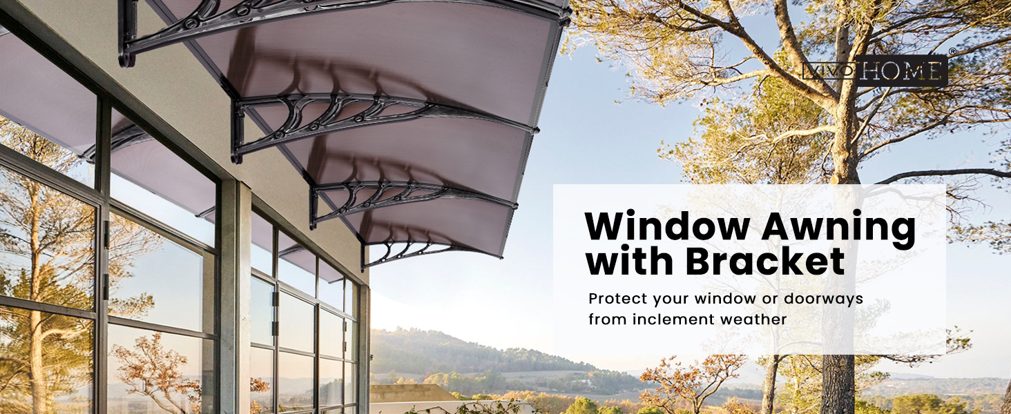 VIVOHOME Polycarbonate Window Door Awning Brown with Black Bracket 40