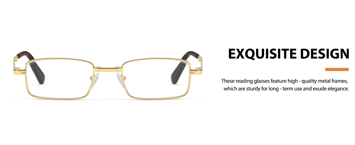 VIEWBETTER Foldable Reading Glasses Real Glass Lens Metal Frame UV Protection Scratch Resistant