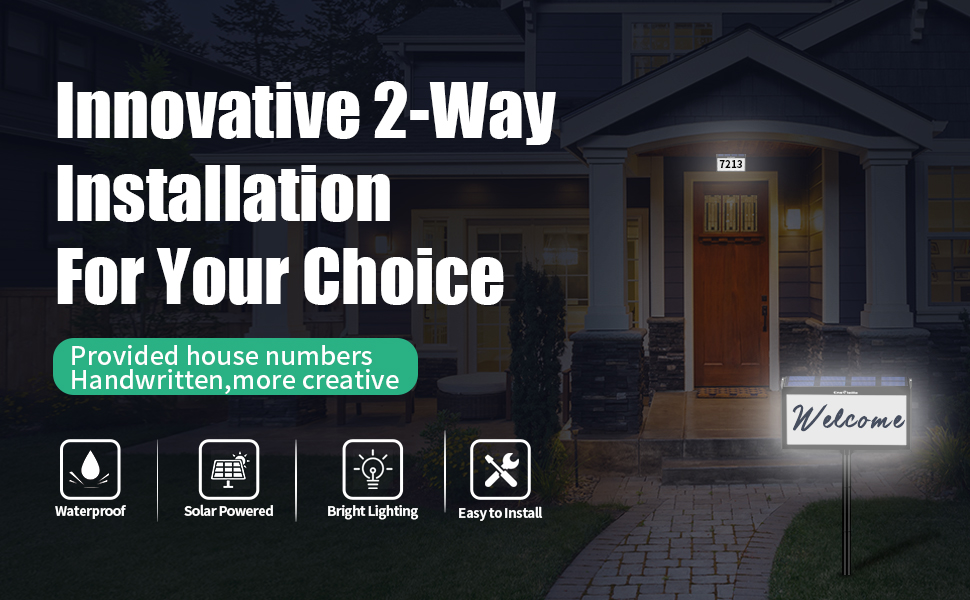 Solar Lighted House Number Plaque, EnSoleille Waterproof