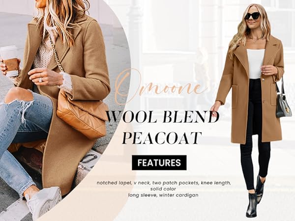 Amazon.com: Omoone Women's Winter Wool Blend Coat Notch