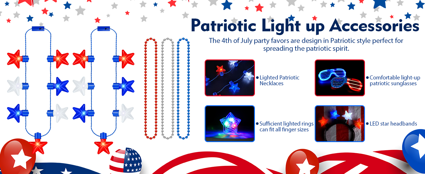51PCS 4th of July Accessories, Independence Day Light up