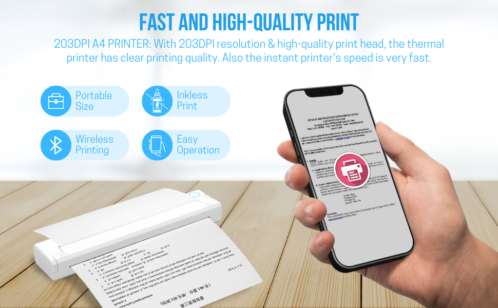 Brago iPrint Wireless Portable Printer, Bluetooth Inkless Thermal