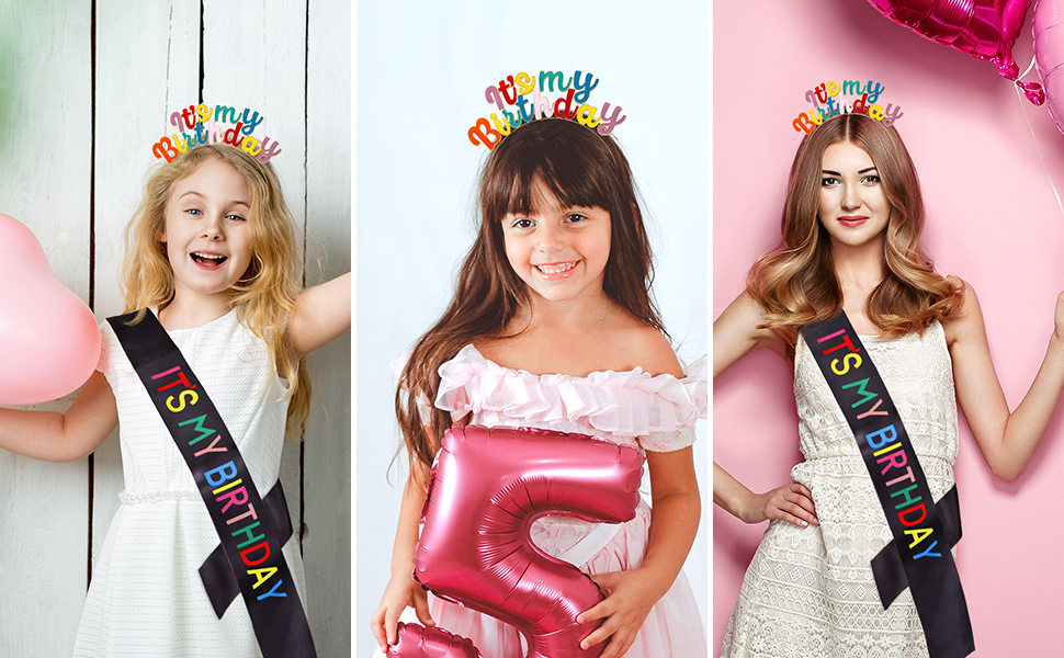 Colorful It's my Birthday Headband Headpiece Sash for Women Hair Band Hair Accessories