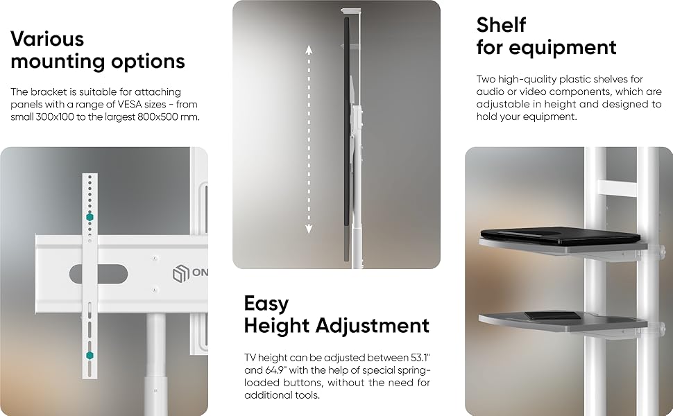 Mobile TV Stand Rolling TV Cart for 50''– 86'' screens up to 200 lbs ONKRON TS1881, White | +254100720022 inch stands outdoor screens rollable bedroom room television standing dorm adjustable high movable