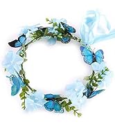 Gmmidea Butterfly Flower Crown for Women Girls Fairy Flower Headband Crown Adjustable Wedding Fes...