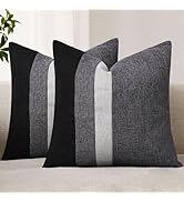 Adabana Set of 2 Linen Pillow Covers Decor Square Patchwork Throw Pillow Covers 18x18 Inch Farmho...