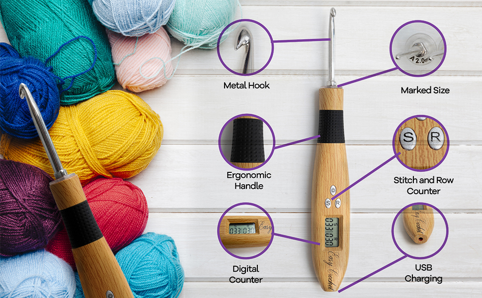 Crochet Counting Hook & Handle Set 12 Hooks 2mm8mm Comfortable