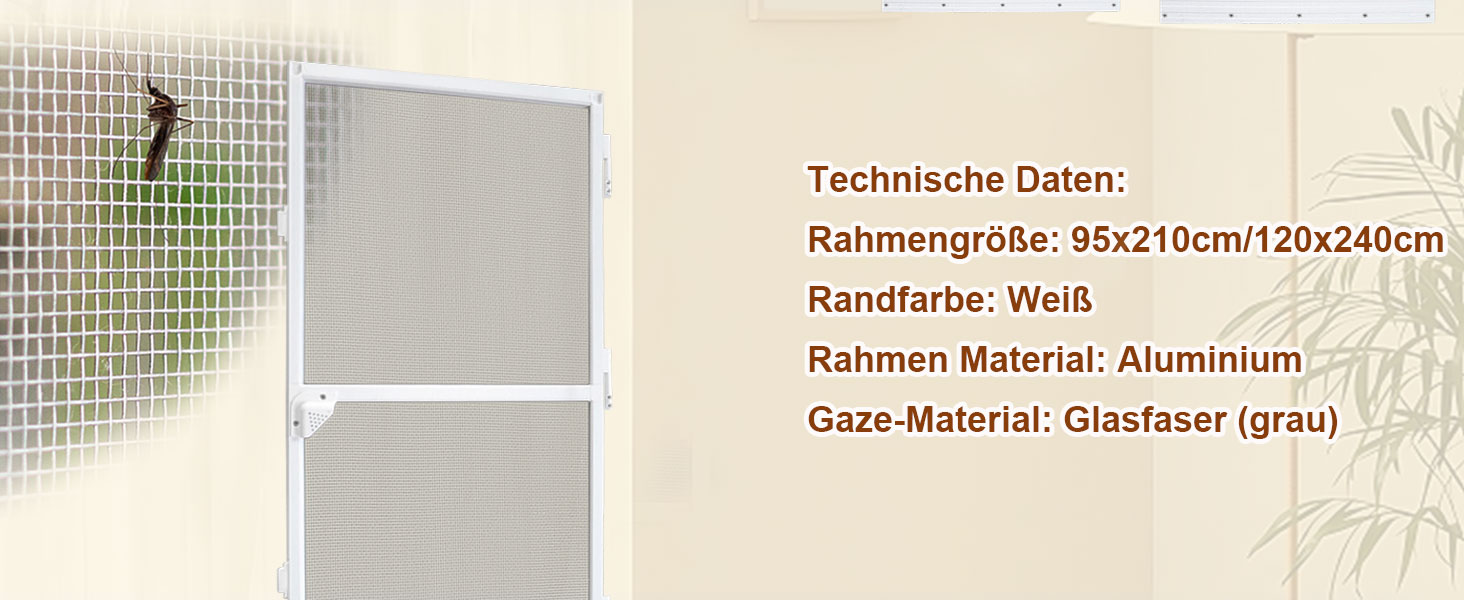 FIVMEN Fliegengitter Balkontür mit Alurahmen120x240cm Fliegengitter Tür