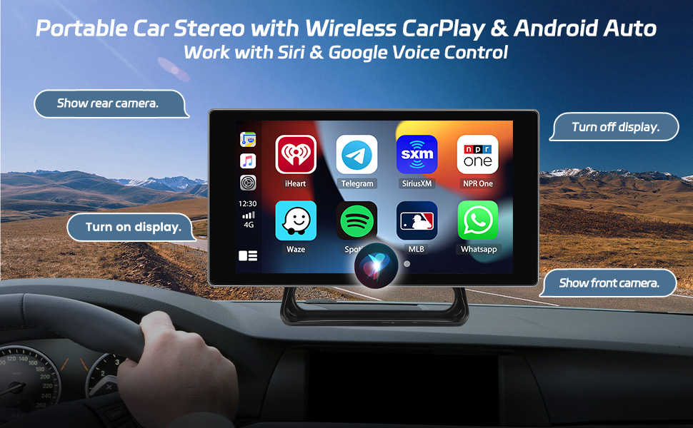 Carplay sans Fil écran Voiture Android Auto Wireless 4K Dash Cam, Poste Radio Voiture Bluetooth