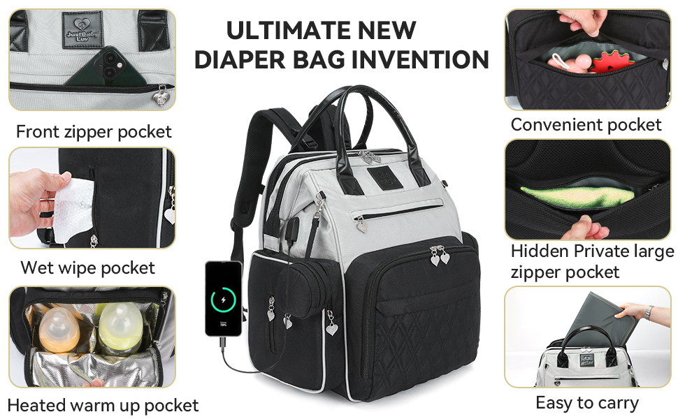 diaper heated bag with changing station, travel diaper bag, stylish diaper bag, fashion diaper bag