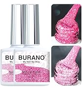 BURANO Pink Reflective Glitter Gel Nail Polish, 2 Bottles UV Sparkle Nail Polish Gel, 7.3ml Holog...
