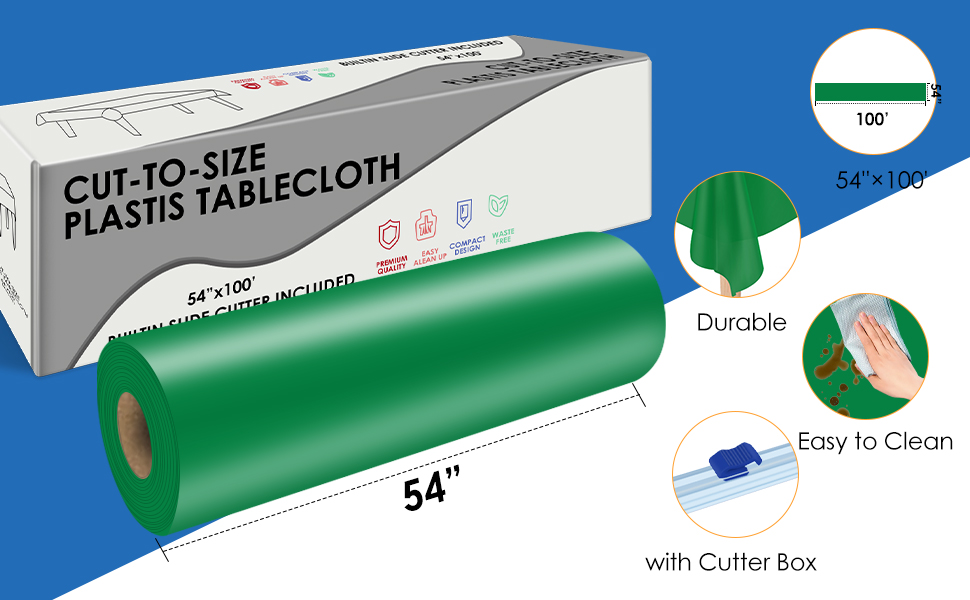 Green Disposable Plastic Table Cloth Roll 54" X 100