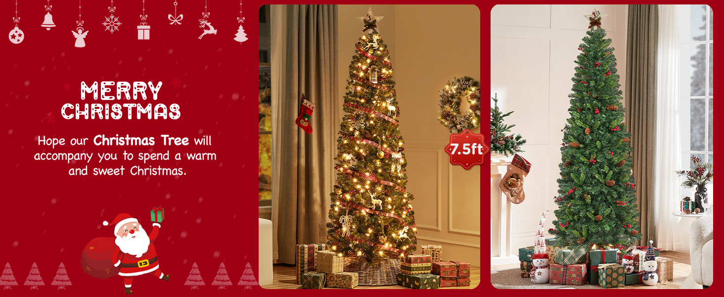 Yaheetech 7.5ft Prelit Pencil Christmas Tree with
