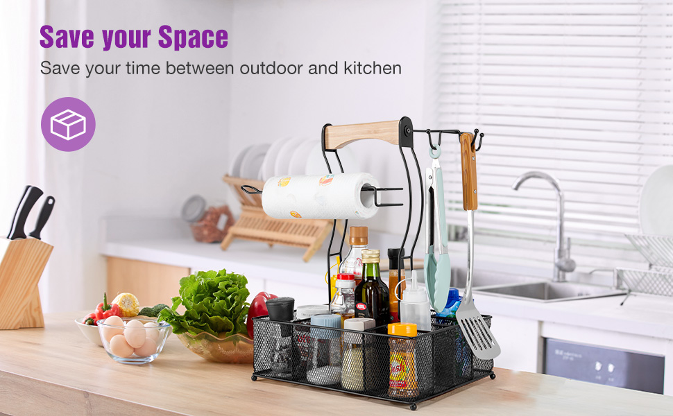 Adjustable Grill Utensil Caddy,Picnic Condiment Caddy