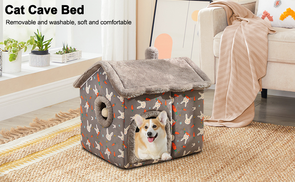 BOSERMEN Cat Cave Bed, Portable Cat Bed with Removable