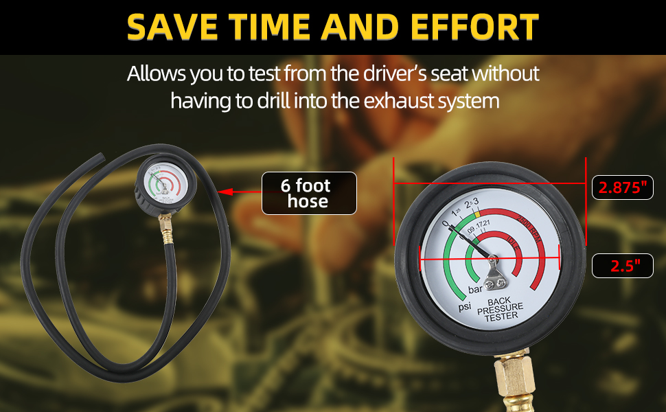 Exhaust Back Pressure Tester with 6Foot Hose, Exhaust Pressure Tester