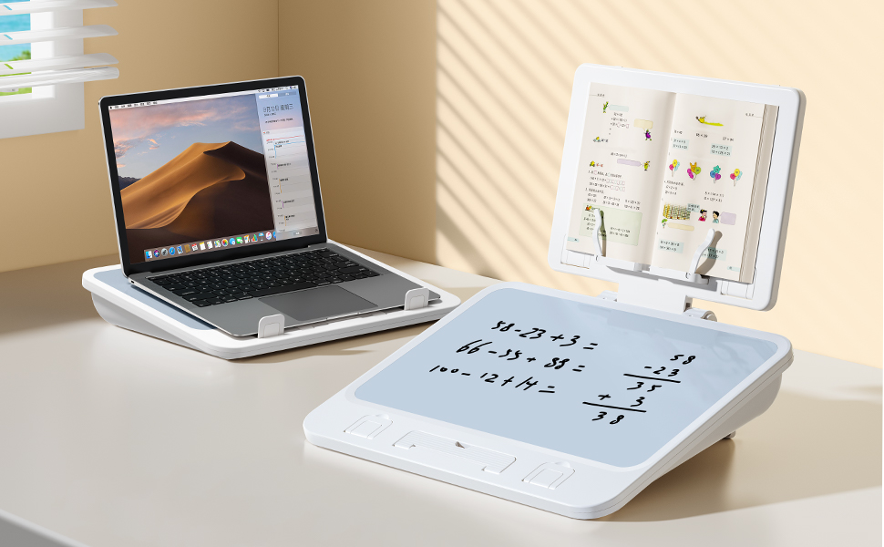 SEZQMA Adjustable Laptop Lap Desk with Book Holder Desktop Whiteboard DryErase