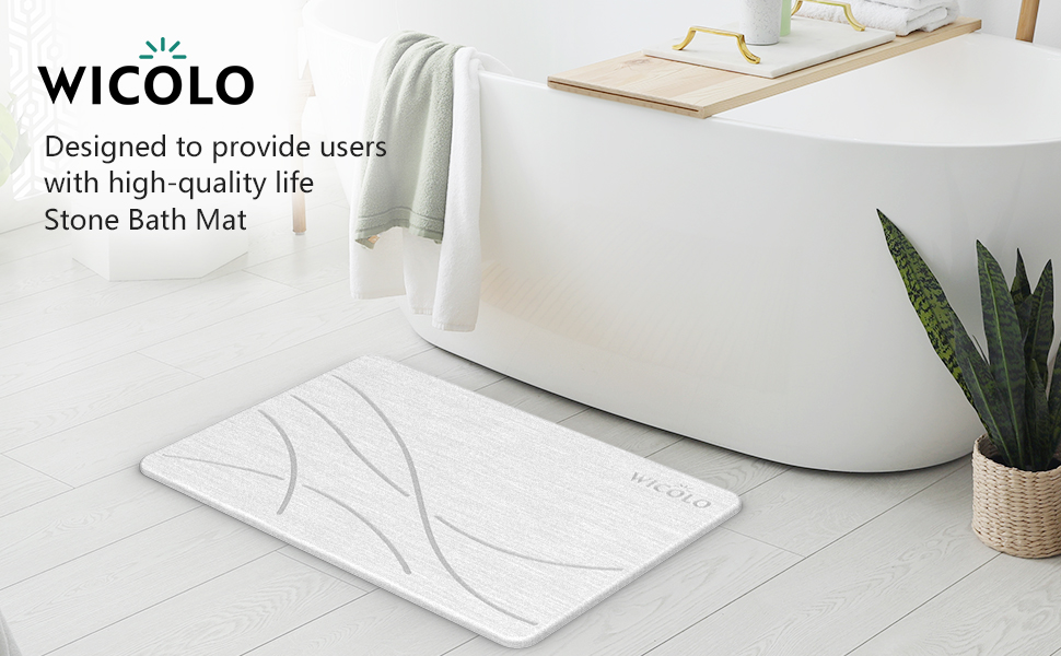 WICOLO Stone Bath Mat, Diatomaceous Earth Shower Mat Non