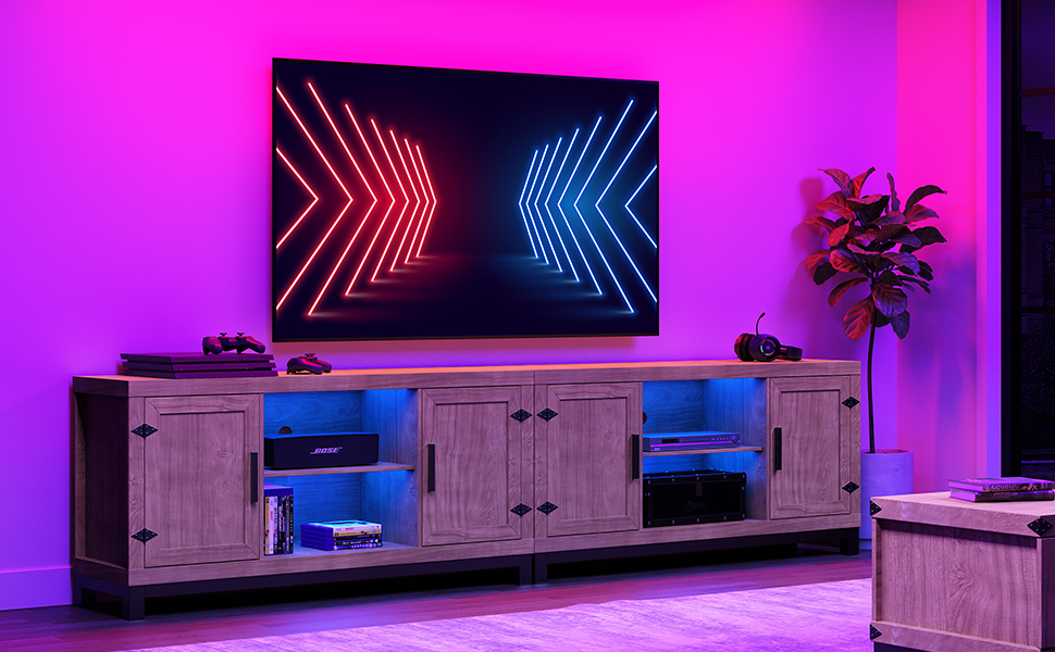 Modern Farmhouse Barn Door TV Stand with LED Lights for 100