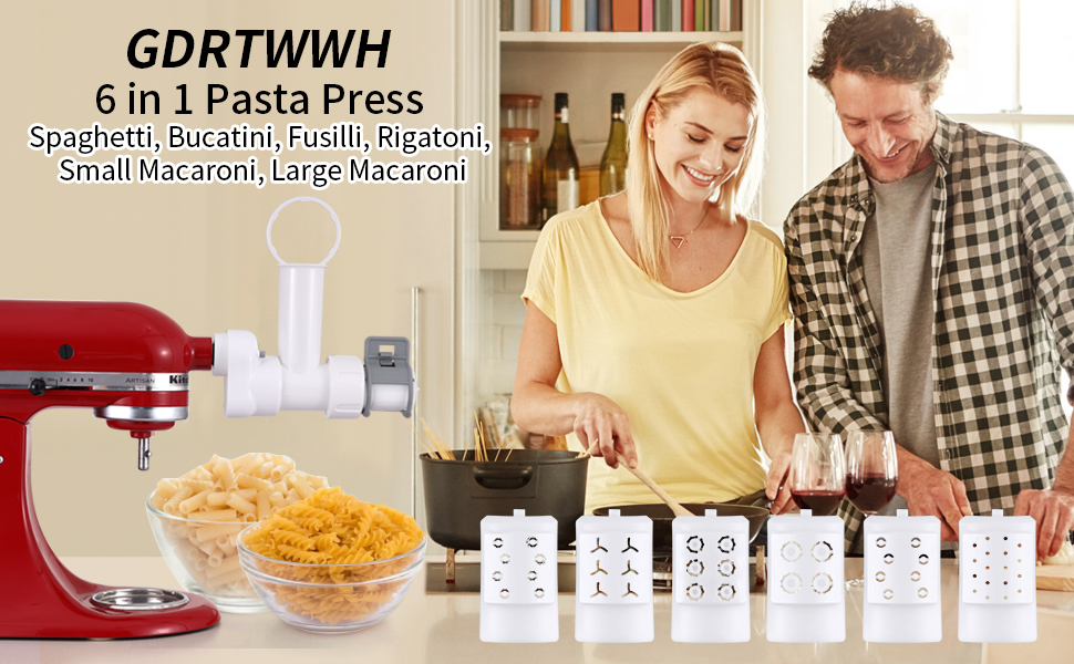 Pasta Maker Attachment for KitchenAid Stand Mixers Included 6 Different