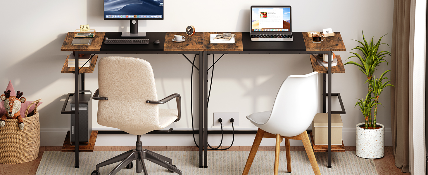 Computer Desk, Home Office Desk with Power Outlet, Modern Study Writing Desk