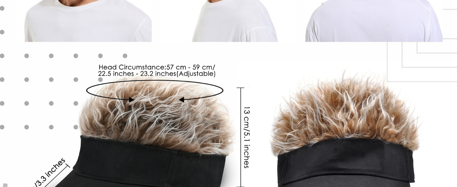 Novelty Visor cap Adjustable Visor Hat with Spiked Wigs - Black and Brown