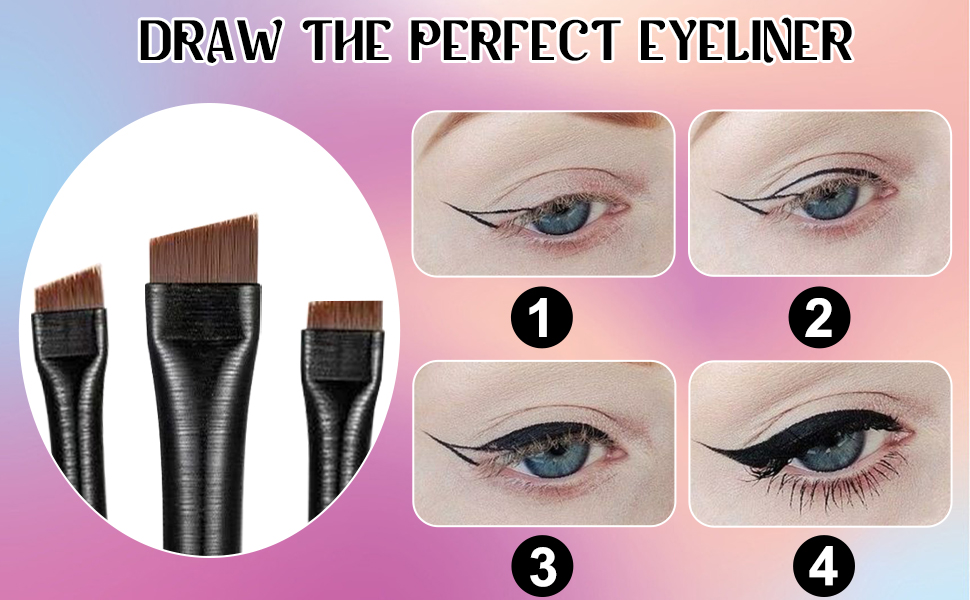 3Pcs Eyeliner Brush Kit,Flat & Fine Angled Eyeliner Eyebrow Brush,Ultra
