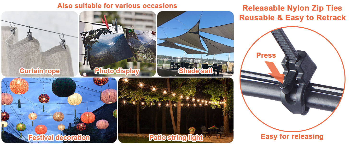 String Light Hanging Kit 50M String Lights Suspension Kit with Nylon