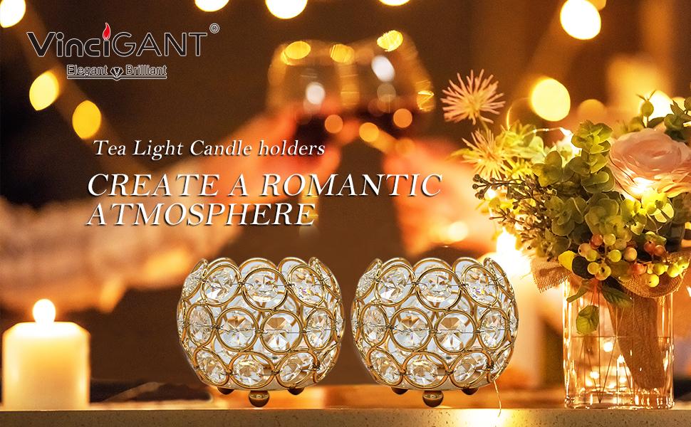 VINCIGANT Crystal Votive Candle Holder,Tealight Candle Holders,Candle