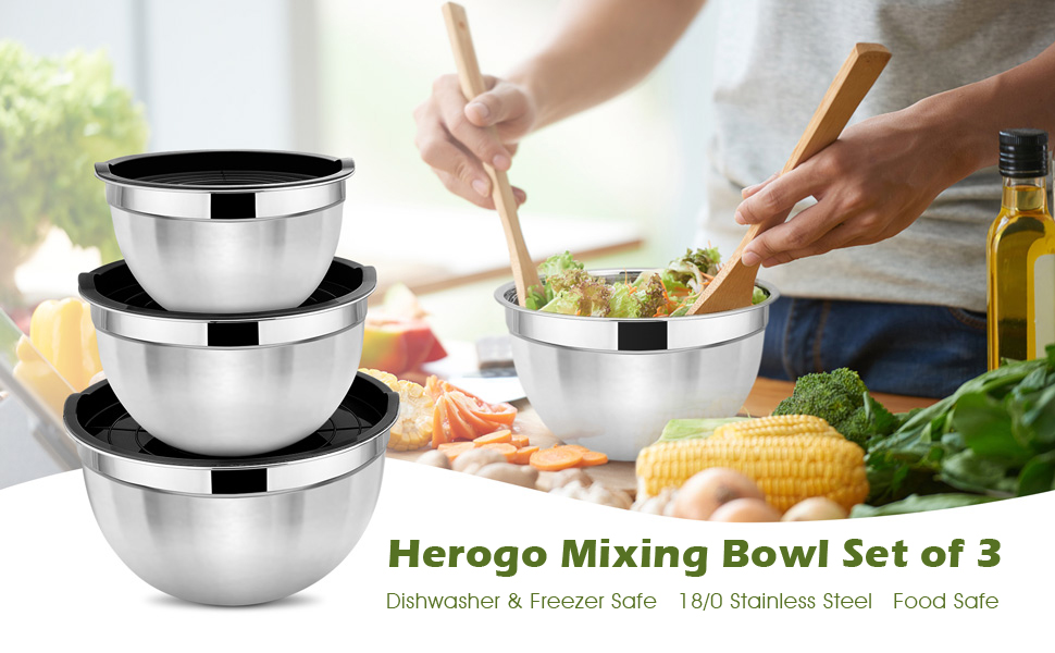 mixing salad bowl with lid stainless steel Nesting set for baking and servers large metal 