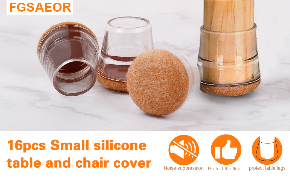 FGSAEOR Brown Felt Bottom Chair Leg Floor Protectors, 16 Pcs Rubber