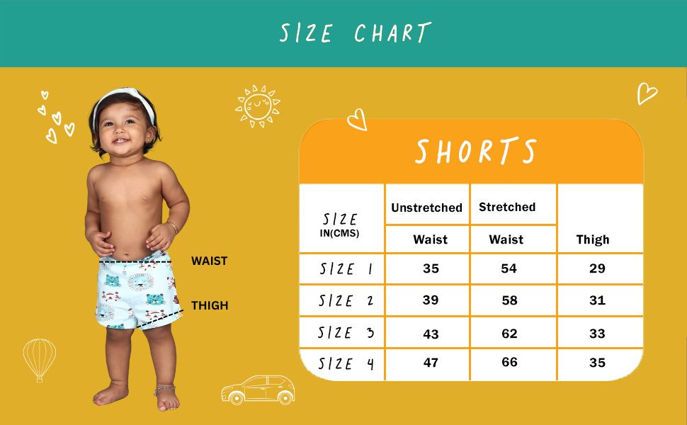 Potty training shorts Size chart