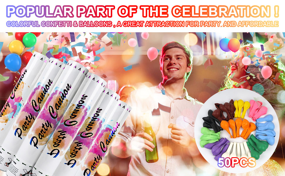 Hoolicute Confetti Cannon with 50 PCS Balloons, 6 Pack