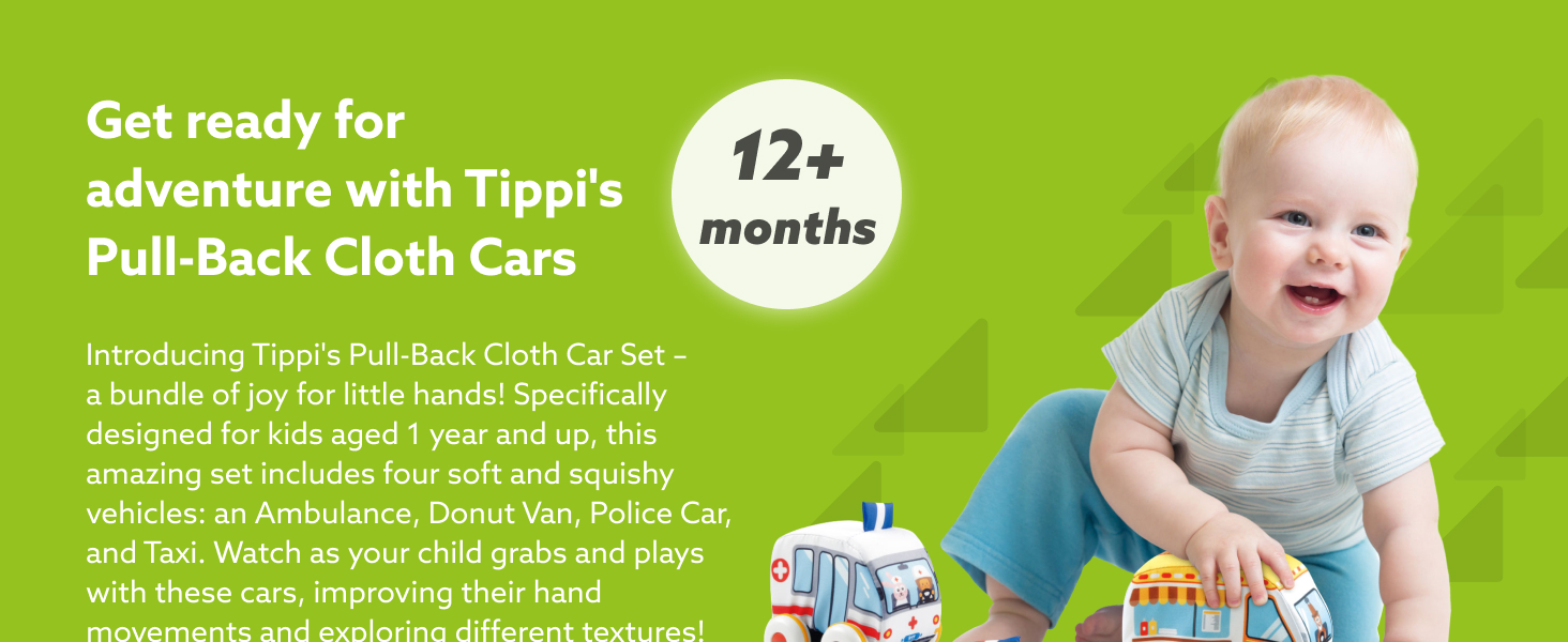 Tippi Soft Play Cloth Car Set Toy Cars For 1 Year Olds Set of 4