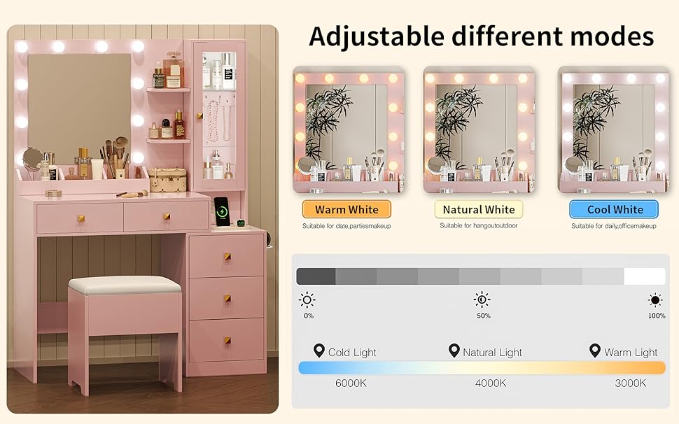 Vanity Desk with Mirror and Lights