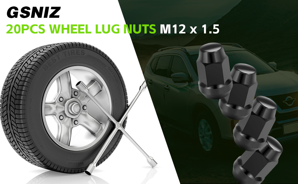 20Pcs M12x1.50 Thread - Black Closed End Bulge Acorn Style Lug Nuts