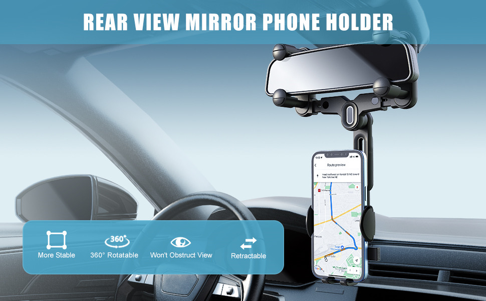 Phone Mount for Car【Big Rear Mirrors Friendly】 Rear View
