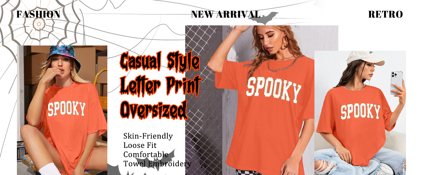 Retro Spooky Letter Print Halloween Oversized T-Shirt