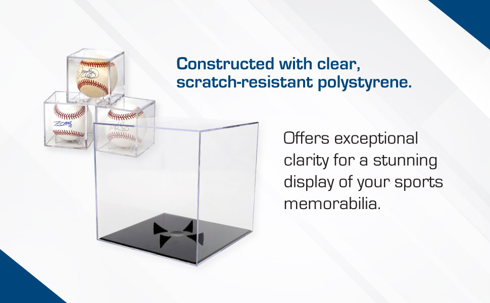 These clear, scratch-resistant polystyrene showcases offer exceptional clarity for memorabilia.